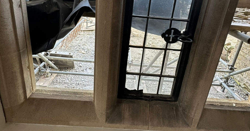 Bath stone window casements cleaned at country house near Swindon, Wiltshire