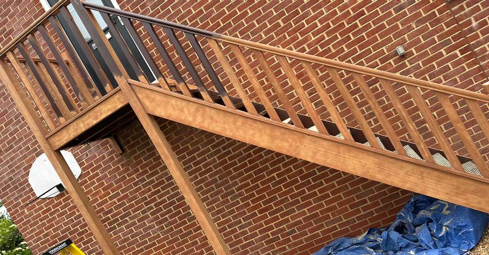 Cleaning of exterior wooden staircase in Thame, Oxfordshire