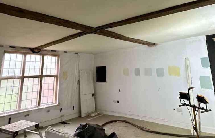 Oak beam cleaning at manor house near Chinnor, Oxfordshire
