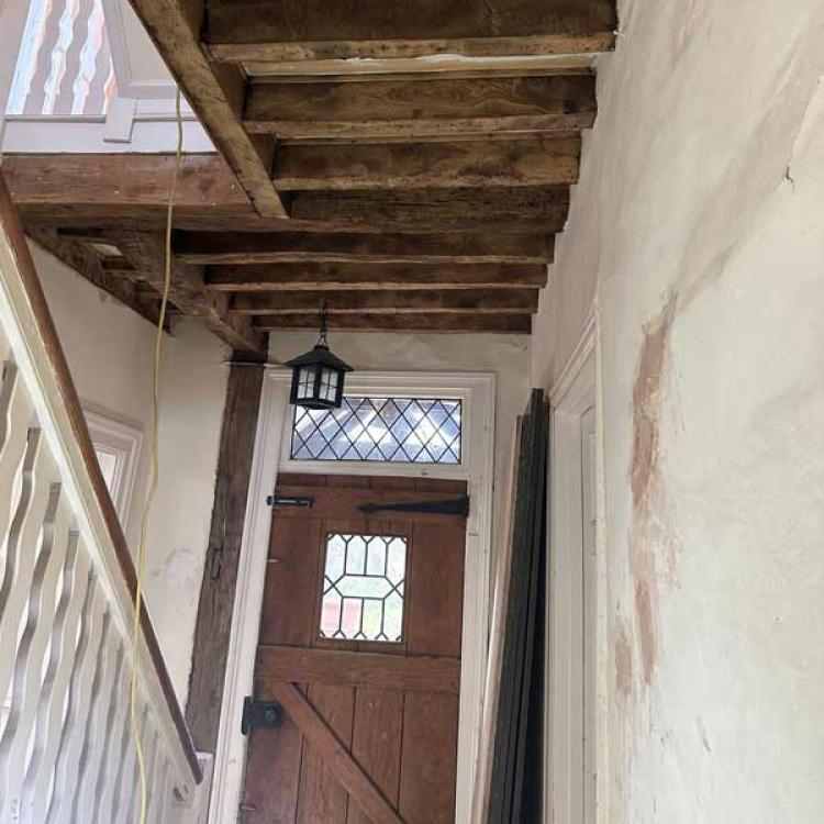 Oak beam cleaning at manor house near Chinnor, Oxfordshire